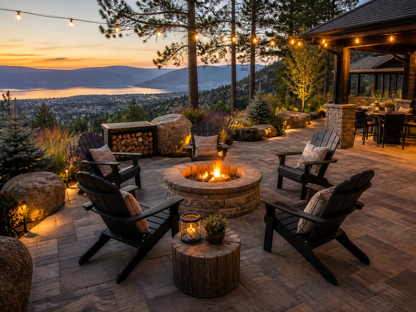 Fire pit overlooking lake Okanagan